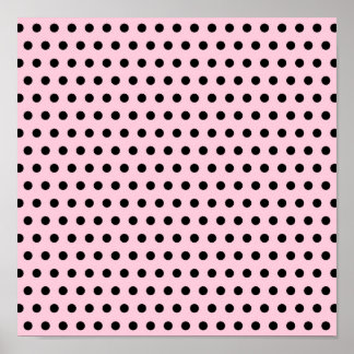 Póster Patrón de puntos de polka rosado y negro. Delicios