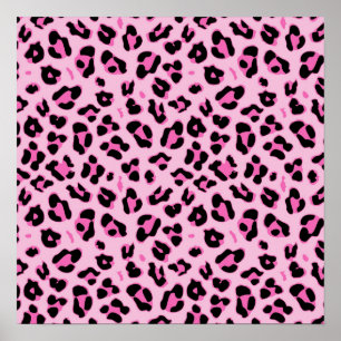 Póster Patrón de puntos negros impresos en leopardo rosa