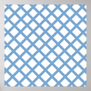 Póster Patrón de raya de diamante arlequín blanco azul