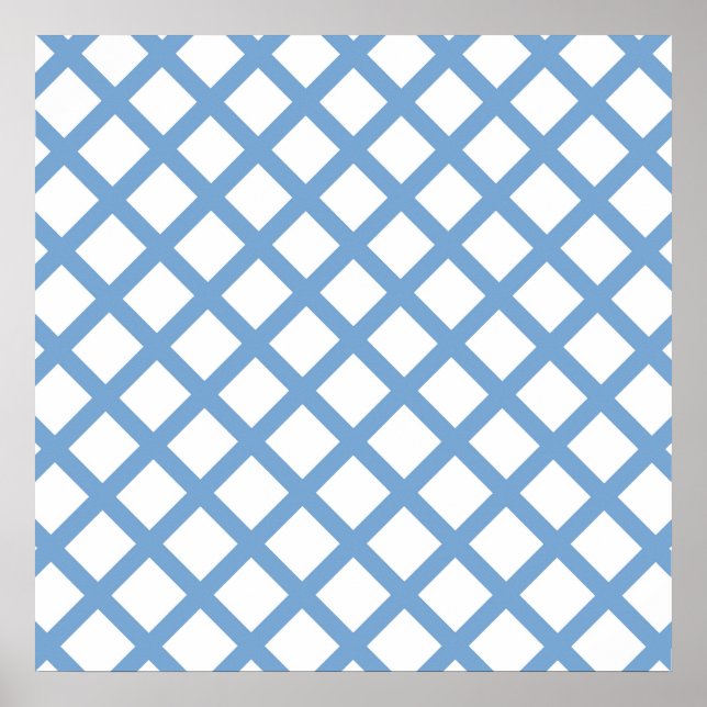 Póster Patrón de raya de diamante arlequín blanco azul (Frente)