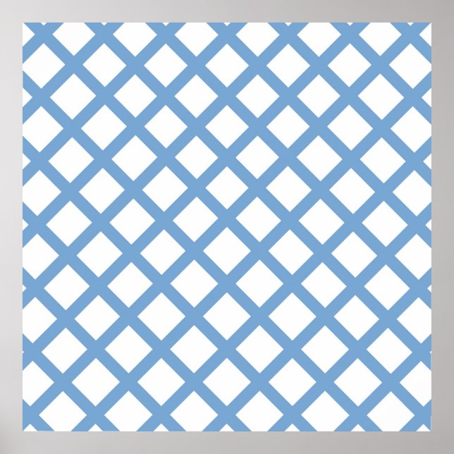 Póster Patrón de rayas de diamante azul de Harlequin blan (Frente)