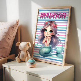 Póster Patrón de rayas de sirena rosa personalizado 