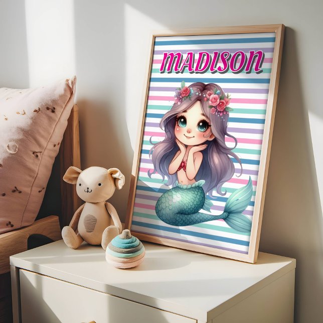 Póster Patrón de rayas de sirena rosa personalizado  (Subido por el creador)
