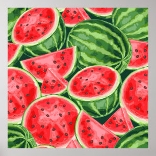 Póster Patrón de rodajas de sandía de verano vibrante