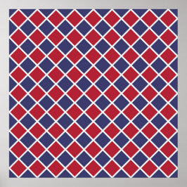 Póster Patrón de rombo de arlequín de cuadros rojo azul b