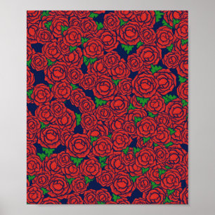 Póster Patrón de rosas rojas vintage de las flores de San