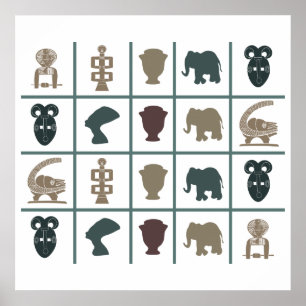 Póster patrón de símbolos coloridos africanos