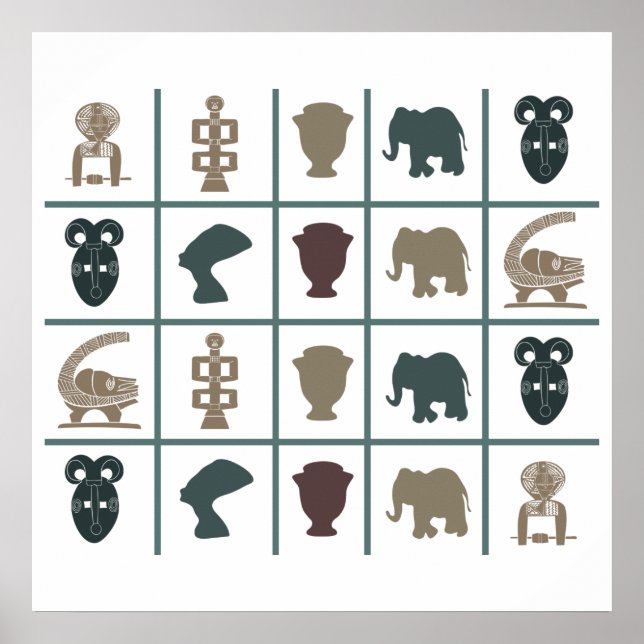 Póster patrón de símbolos coloridos africanos (Frente)