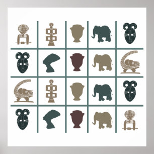 Póster patrón de símbolos coloridos africanos
