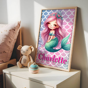 Póster Patrón de sirena nombre personalizado 