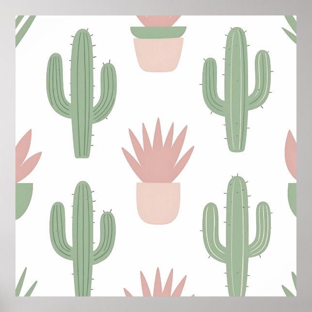 Póster Patrón de Suculentas de Cactus Pastel (Frente)