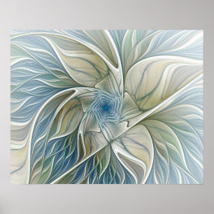 Póster Patrón de sueño floral abstracto azul caqui fracta