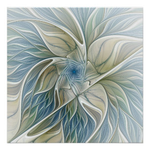 Póster Patrón de sueño floral abstracto azul caqui fracta
