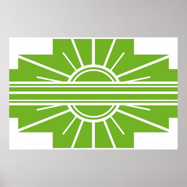 Póster Patrón de Sunburst Art Deco en Blanco y Lime (Frente)