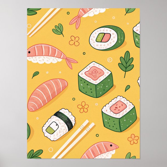Póster Patrón de Sushi Perfecto – Deliciosa Comida Japone (Frente)