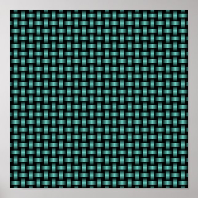 Póster Patrón de Tejido Negro Teal (Frente)