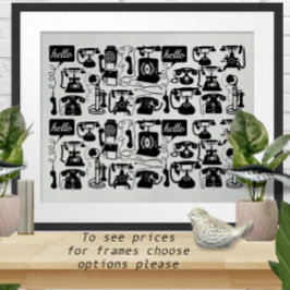 Póster Patrón de teléfono negro antiguo retro vintage gri