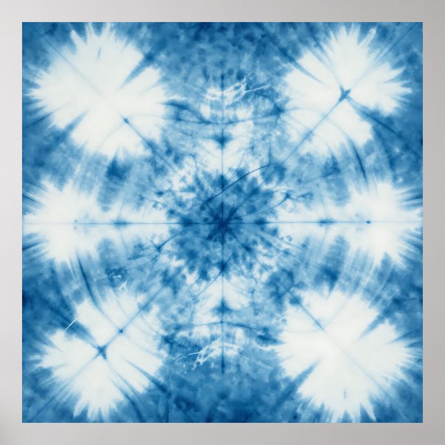 Póster Patrón de teñido Shibori azul índigo (Frente)