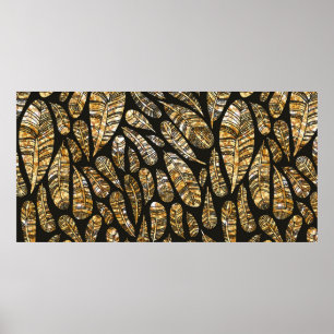 Póster Patrón de textura sin foco de pluma dorada brillan