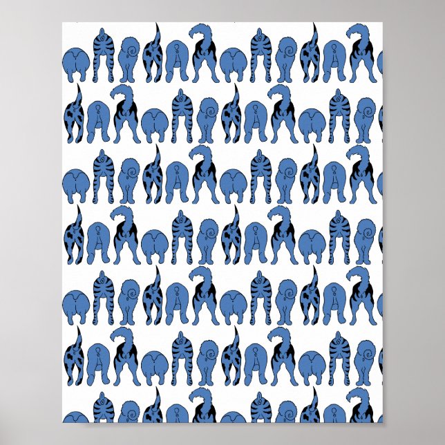 Póster Patrón de Traseros de Perro Azul (Frente)