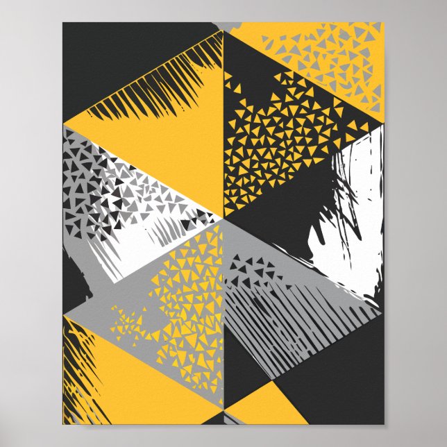 Póster Patrón de triángulo geométrico amarillo, gris y ne (Frente)