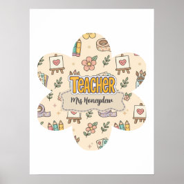 Póster Patrón de útiles escolares para maestros de pastel