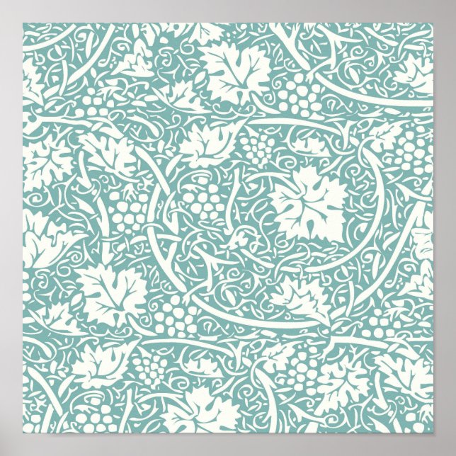 Póster Patrón de uva William Morris Turquoise Verde azula (Frente)