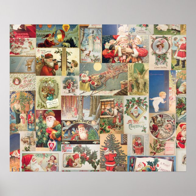 Póster Patrón de vacaciones de tarjetas de Navidad antigu (Frente)