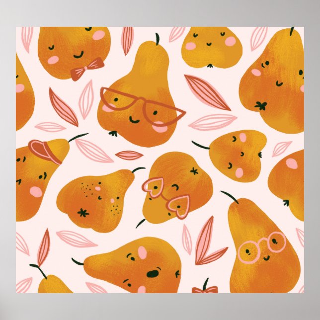 Póster Patrón de verano con peras naranjas. (Frente)