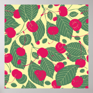 Póster Patrón de verano de color brillante con cerezas. I