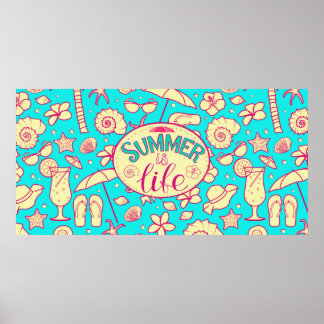 Póster Patrón de verano sobre el fondo turquesa: paraguas