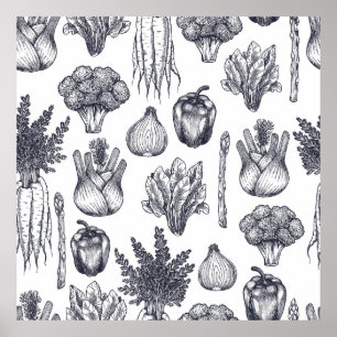 Póster Patrón de verduras frescas sin soldadura. Broccoli