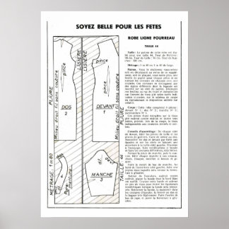 Póster Patrón de vestimenta retro vintage francés