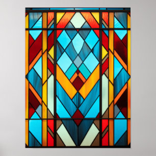 Póster Patrón de vidrio teñido geométrico Art Deco