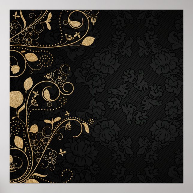 Póster Patrón decorativo negro y dorado (Frente)