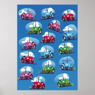 Póster Patrón del tractor (fondo azul)
