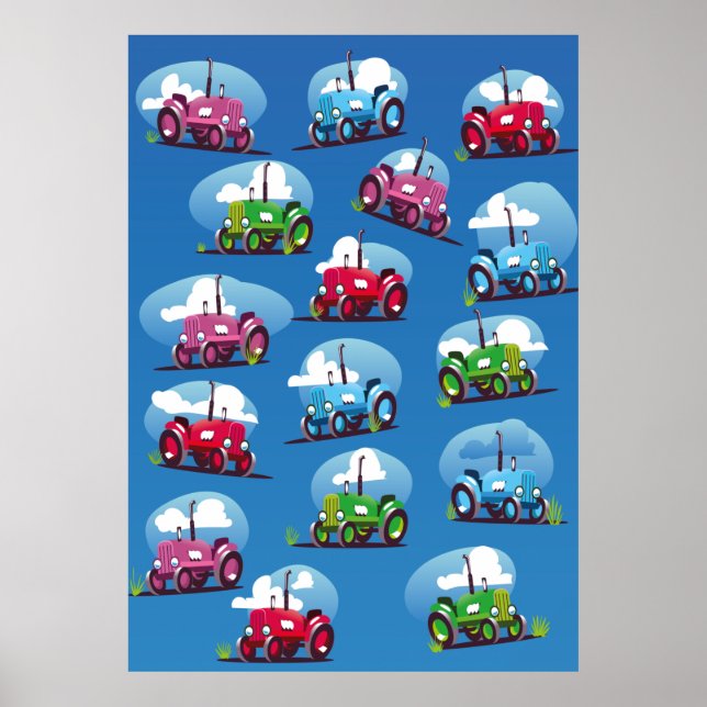 Póster Patrón del tractor (fondo azul) (Frente)
