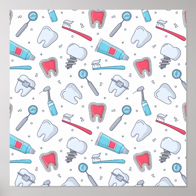 Póster Patrón dental de dientes y herramientas (Frente)