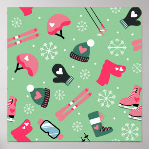 Póster Patrón deportivo lindo de vacaciones de invierno