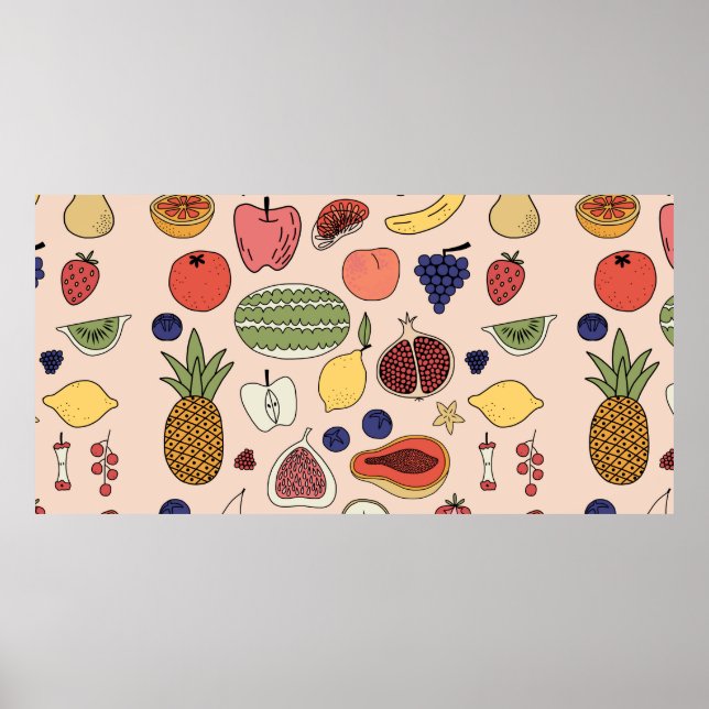 Póster Patrón dibujado a mano de fruta (Frente)