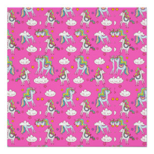 Póster Patrón divertido de unicornio