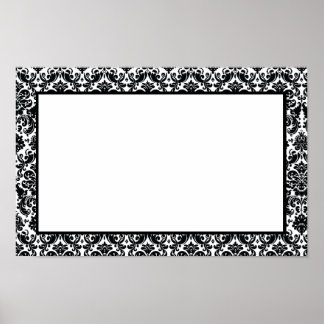 Póster Patrón elegante de damasco blanco de color negro
