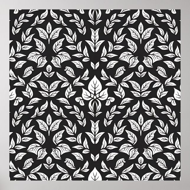 Póster Patrón elegante de hoja blanca y negra (Frente)