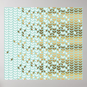 Póster Patrón elegante de hojas verdes doradas