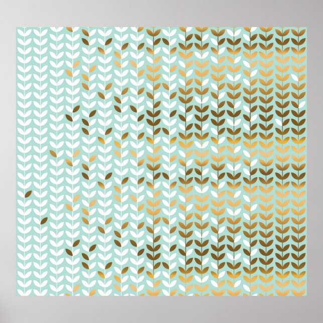 Póster Patrón elegante de hojas verdes doradas (Frente)