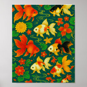 Póster Patrón elegante de Koi Pond