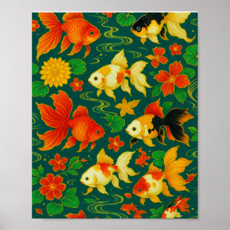 Póster Patrón elegante de Koi Pond