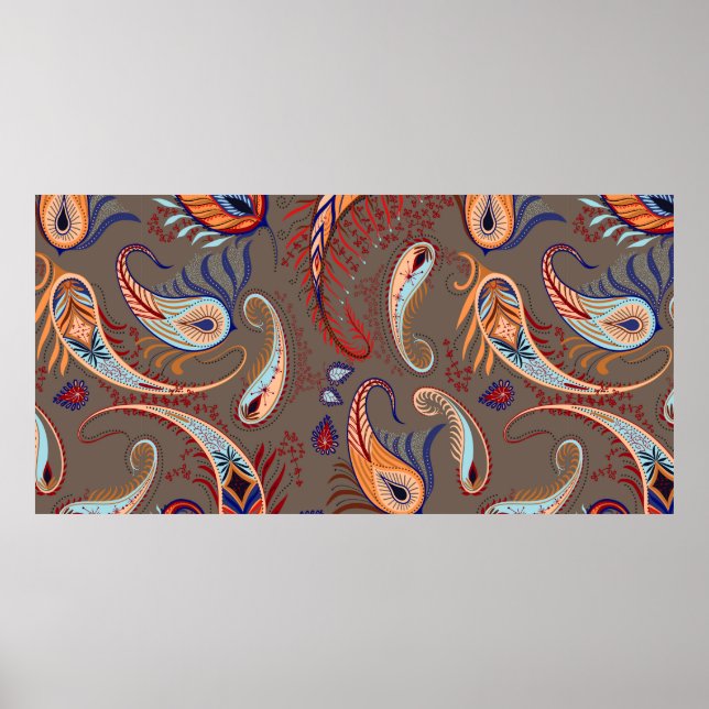 Póster Patrón elegante. ilustracion paisley. (Frente)