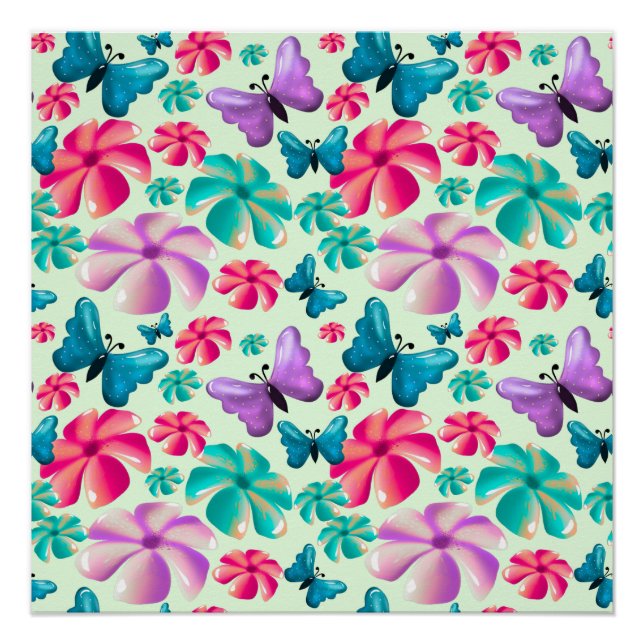 Póster Patrón estético de mariposa y flor (Anverso)