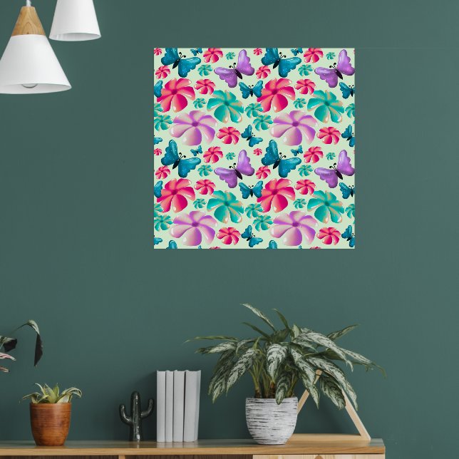 Póster patrón estético de mariposa y flor (Salón 1)